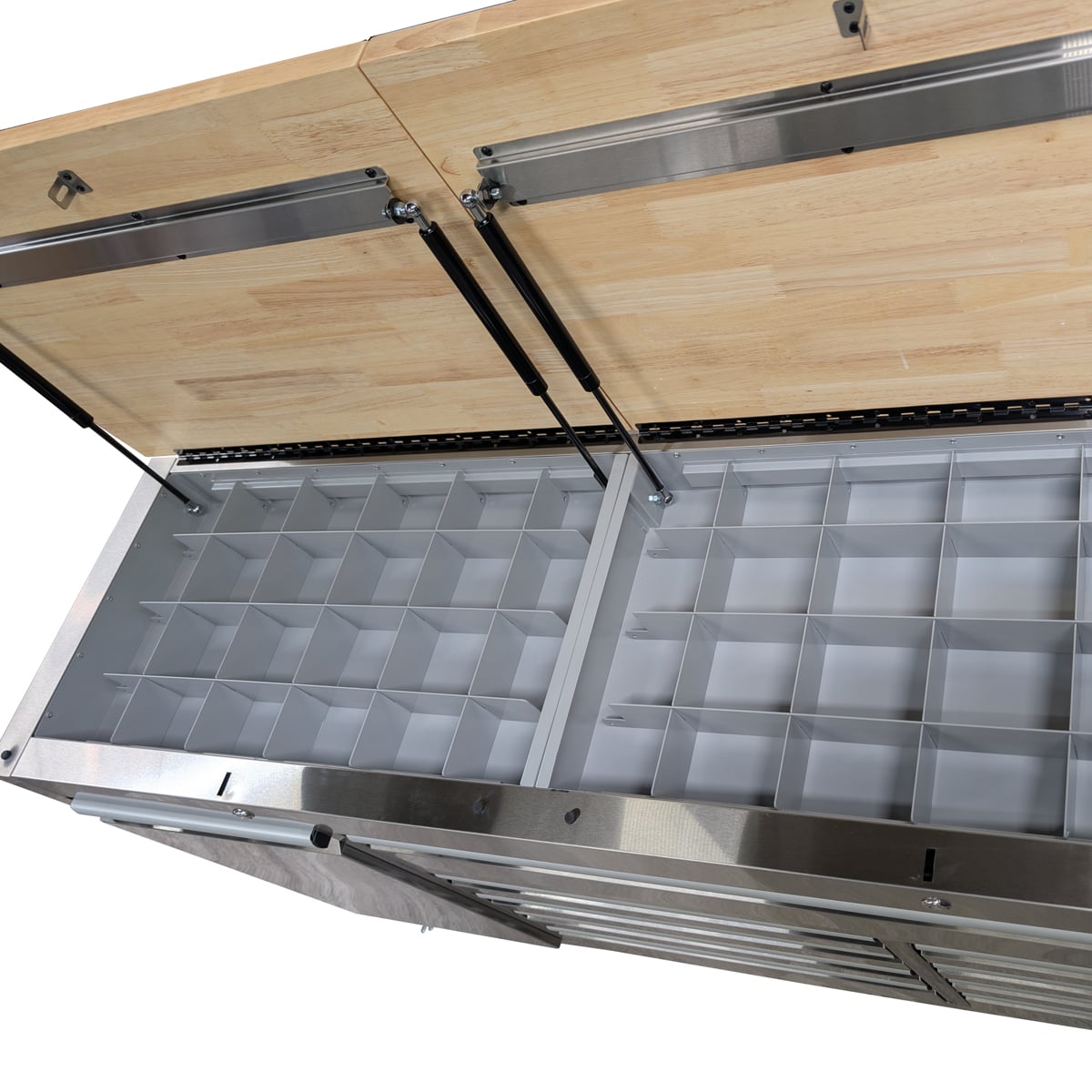 SGS 61in Stainless Steel 9 Drawer Tool Chest | Split Wooden Lift-Up Worktop